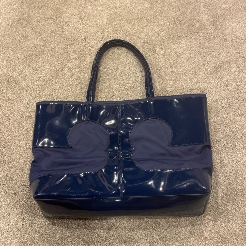 Tory Burch Blue Nylon Amalie Big T Logo Tote - Picture 2 of 9